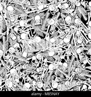 The boneyard jumble / 3D illustration of abstract black and white cartoon style skeleton bones background Stock Photo