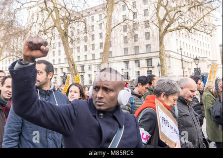 London, UK. 14th March 2018 Protesters for university pension schemes walk past Downing Street Credit Ian Davidson/Alamy Live News Stock Photo