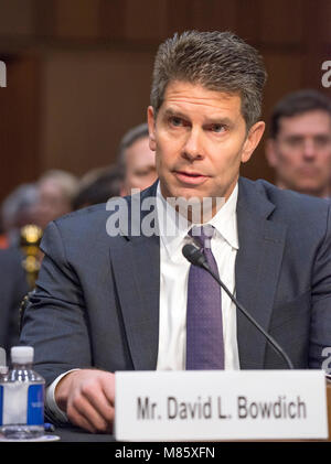 Washington, USA. 14th march, 2018. David L. Bowdich, Acting Deputy Director of the Federal Bureau of Investigation (FBI), testifies before the United States Senate Committee on the Judiciary during 'an oversight hearing to examine the Parkland shooting and legislative proposals to improve school safety' on Capitol Hill in Washington, DC on Wednesday, March 14, 2018. Credit: MediaPunch Inc/Alamy Live News Stock Photo