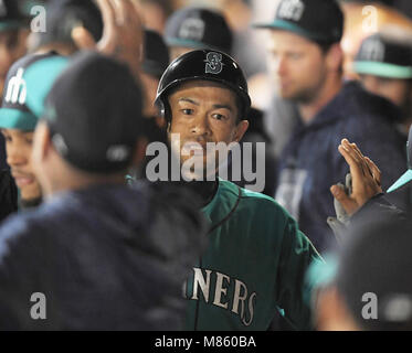 Ichiro Suzuki of the Seattle Mariners during the MLB Major League Baseball spring training game in Peoria, Arizona, United States. March 12, 2018. Credit: AFLO/Alamy Live News Stock Photo