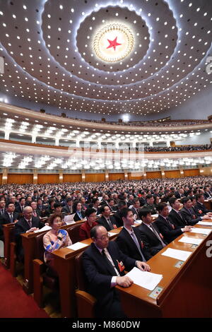 Beijing, China. 15th Mar, 2018. The closing meeting of the First Session of the 13th National Committee of the Chinese People's Political Consultative Conference (CPPCC) is held at the Great Hall of the People in Beijing, capital of China, March 15, 2018. Credit: Pang Xinglei/Xinhua/Alamy Live News Stock Photo