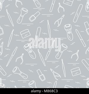 Seamless pattern with variety tools for manicure and pedicure. Personal care. Design for banner, poster or print. Stock Vector