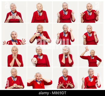 The collage from different emotions of senior woman Stock Photo