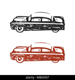 Vintage hand drawn car. Retro car symbol design. Classic car emblem isolated on white background. Stock vector elements. American auto icon. USA automotive theme Stock Vector