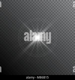 Glow light lens flare special effect. Shiny starburst with sparkles. Transparent sun flash with spotlight and rays Stock Vector