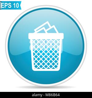 Trash can blue round glossy web vector icon in eps 10 Stock Vector