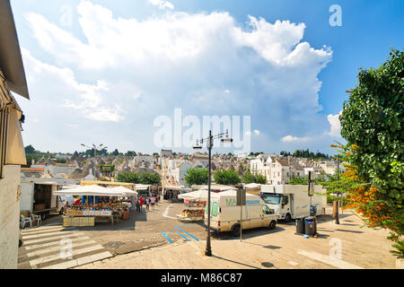 ALBEROBELLO (BA), ITALY - SEPTEMBER 1, 2016: Alberobello, with more than one hundred thousands of arrivals in 2015, drives tourism in Puglia as ninth  Stock Photo