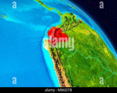 Space view of Ecuador highlighted in red on planet Earth. 3D illustration. Elements of this image furnished by NASA. Stock Photo