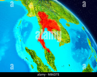 Space view of Thailand highlighted in red on planet Earth. 3D illustration. Elements of this image furnished by NASA. Stock Photo