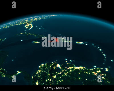 Haiti in red on planet Earth as seen from space on full sphere. 3D ...