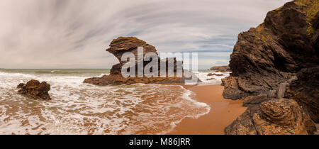 Panorama of the beach at Llangrannog on the welsh coast Stock Photo