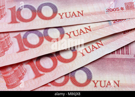 Detail of chinese yuan 100 notes or bills Stock Photo