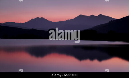 Llyn Mymbyr and Snowdon at twilight, Snowdonia, North Wales Stock Photo