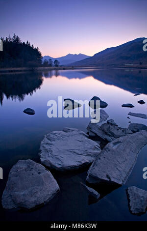 Llyn Mymbyr and Snowdon at dusk, Snowdonia, North Wales Stock Photo