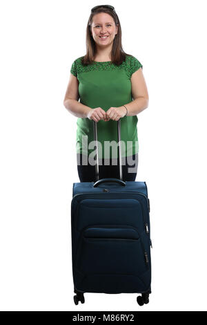 Vacation holidays young woman with luggage bag travel traveling isolated on a white background Stock Photo