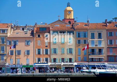 Strolling promenade at harbour of Saint-Tropez, french riviera, South France, Cote d'Azur, France, Europe Stock Photo