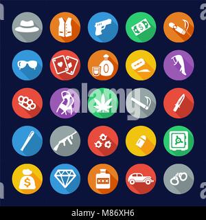 Gangster Icons Flat Design Circle Stock Vector