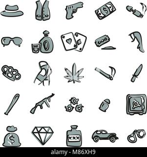 Gangster Icons Freehand 2 Color Stock Vector