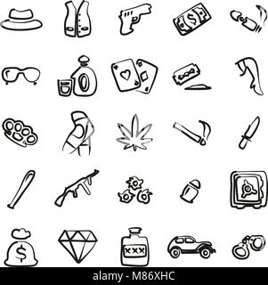 Gangster Icons Freehand Stock Vector