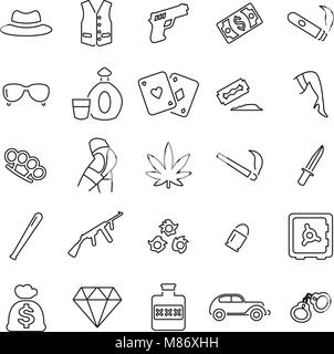 Gangster or Mafia or Criminal Icons Thin Line Vector Illustration Set Stock Vector