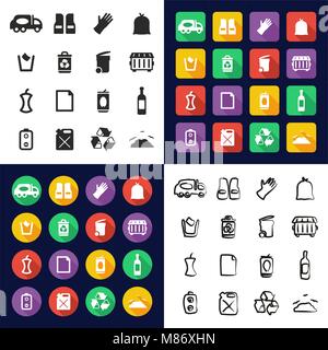 Garbage Man All in One Icons Black & White Color Flat Design Freehand Set Stock Vector