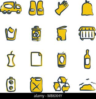 Garbageman Icons Freehand 2 Color Stock Vector