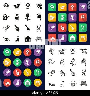 Gardening All in One Icons Black & White Color Flat Design Freehand Set Stock Vector
