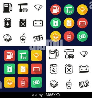 Gas Pump All in One Icons Black & White Color Flat Design Freehand Set Stock Vector
