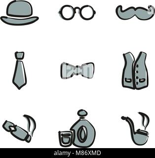 Gentleman Icons Freehand 2 Color Stock Vector