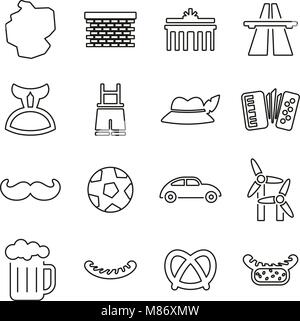 Germany All in One Icons Black & White Color Flat Design Freehand Set Stock Vector