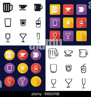 Glass Or Cup All in One Icons Black & White Color Flat Design Freehand Set Stock Vector