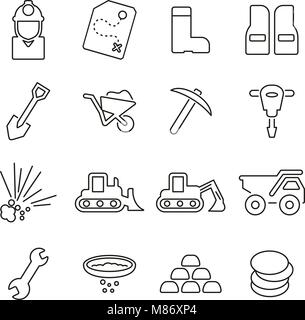 Gold Mining or Gold Rush Icons Thin Line Vector Illustration Set Stock Vector