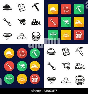 Gold Rush All in One Icons Black & White Color Flat Design Freehand Set Stock Vector