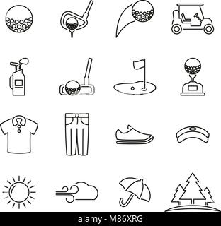Golf Sport & Golf Equipment Icons Thin Line Vector Illustration Set Stock Vector