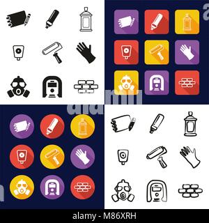 Graffiti All in One Icons Black & White Color Flat Design Freehand Set Stock Vector