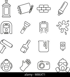 Graffiti Art or Street Art Culture & Equipment Icons Thin Line Vector Illustration Set Stock Vector