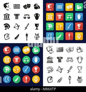 Greece All in One Icons Black & White Color Flat Design Freehand Set Stock Vector