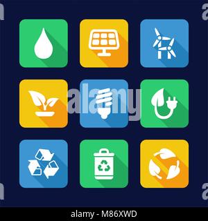 Green Energy Icons Flat Design Stock Vector