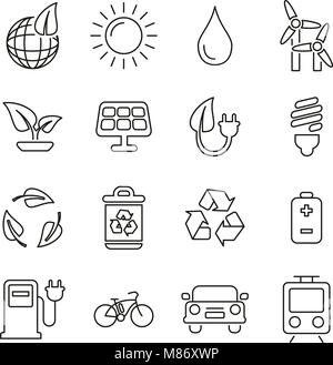Green Energy or Environment Friendly Energy Icons Thin Line Vector Illustration Set Stock Vector