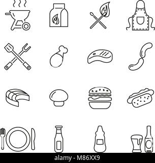 Grill Or Barbecue Icons Thin Line Vector Illustration Set Stock Vector