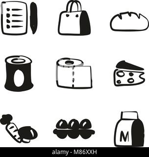 Grocery List Icons Freehand Fill Stock Vector