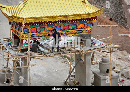 Restoration works outside the Hemis monastery - Ladakh, India Stock Photo