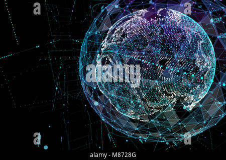 Abstract sphere shape of glowing global communication. Global Network connection visualization . Futuristic earth globe . Science and technology background. 3d illustration Stock Photo