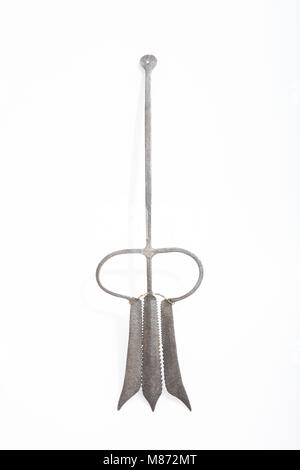 an-eel-spear-or-gleave-on-a-white-background-dorset-uk-the-spear-was