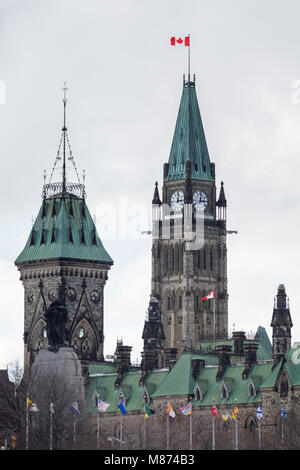 Peace Tower viewed from the Rideau Canal Stock Photo