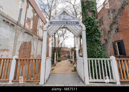 Sacramento, FEB 22: Afternoon view of Pioneer Park in the famous Old Sacramento Historic District on FEB 22, 2018 at Sacramento, California Stock Photo