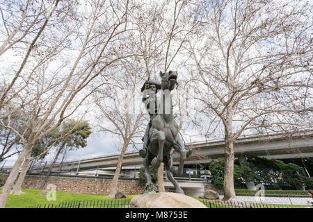 Sacramento, FEB 22: Afternoon view of Pony Express Statue in the famous Old Sacramento Historic District on FEB 22, 2018 at Sacramento, California Stock Photo