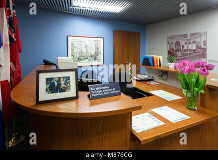 The reception desk inside the office of the Toronto Mayor in New City Hall. Toronto, Ontario, Canada. Stock Photo