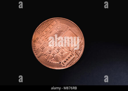 Bitcoin digital currency,  bit-coin on motherboard or electronic board with chips, Cryptocurrency money concept idea. Stock Photo