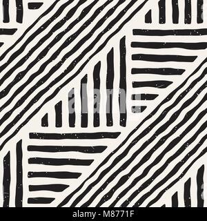 Seamless geometric lines pattern in black and white. Adstract hand drawn retro texture. Stock Vector